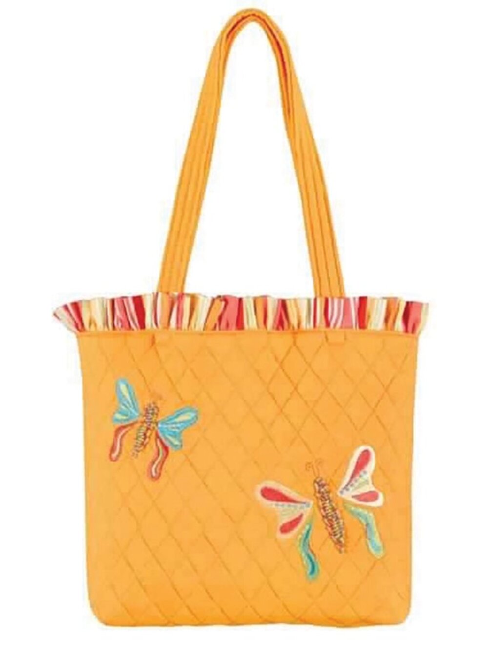 C&F Women's Quilted Butterfly Ruffle Shoulder Tote Bag 13" x 10" x 4"  NEW